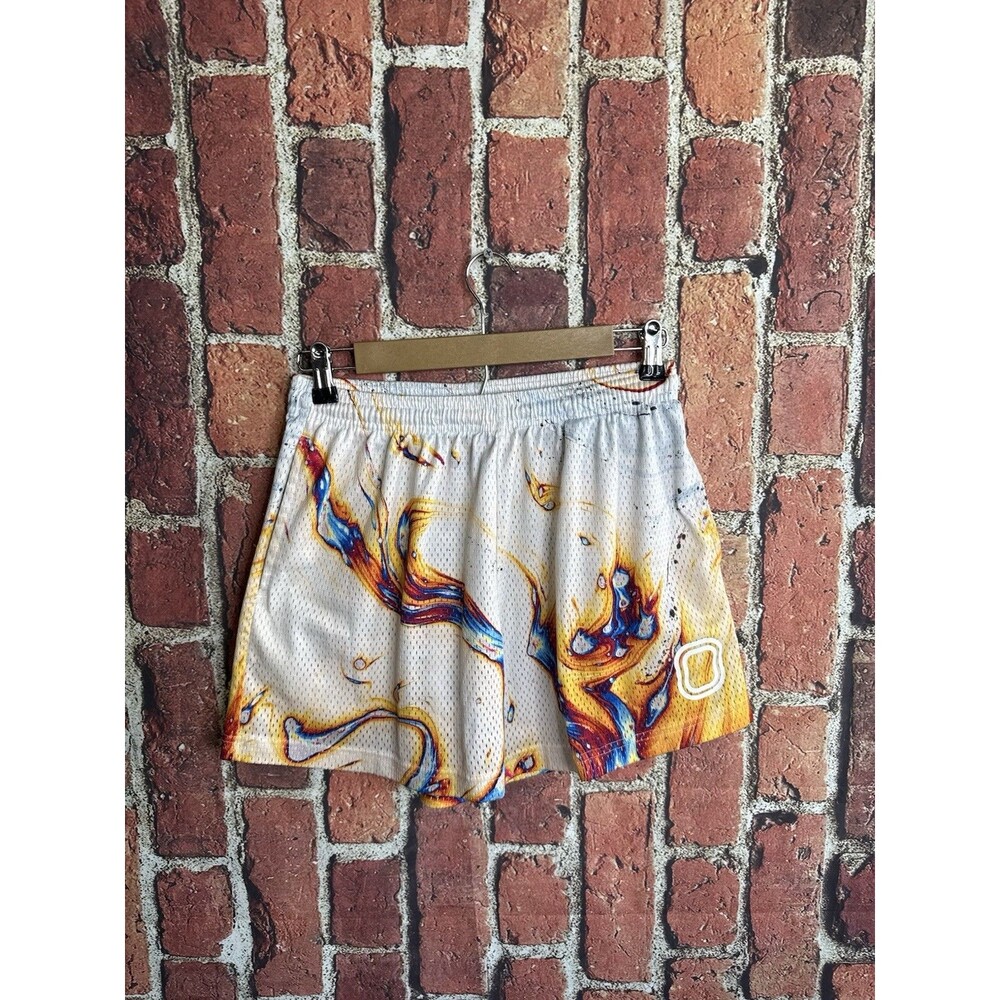 Overtime Mens Mesh Basketball Shorts White Splash Size Small Drawstring
